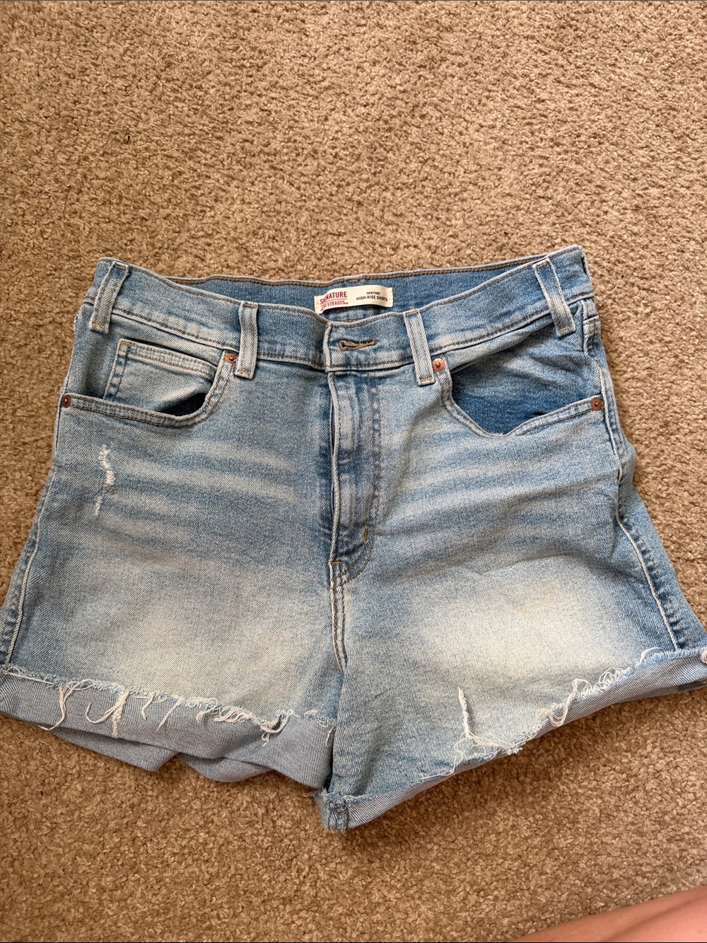 Signature by Levi Strauss Light Blue High-Rise Denim Cutoff Shorts